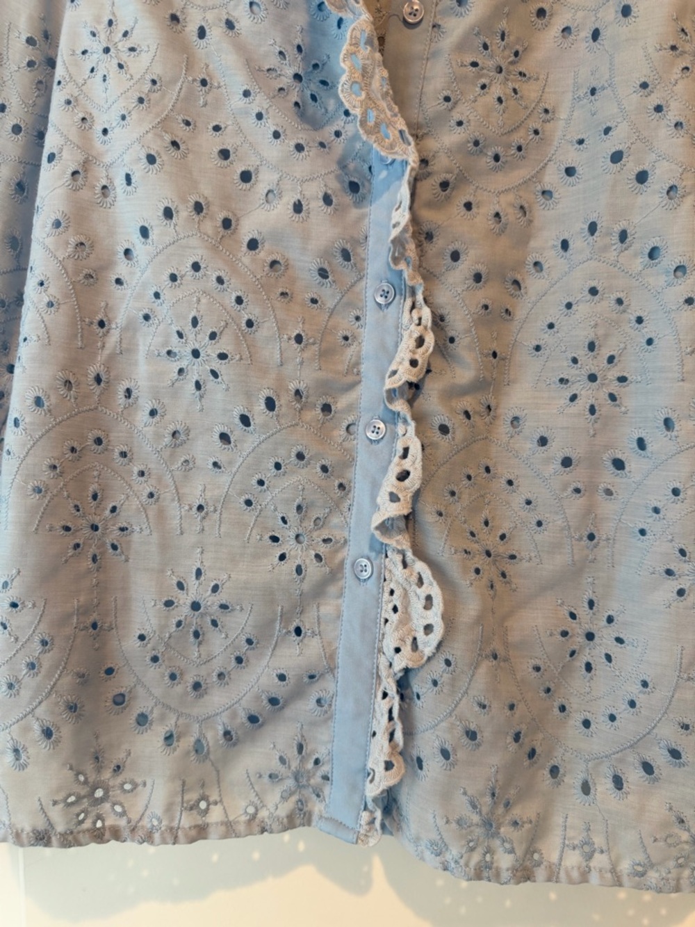 Light Blue Eyelet Ruffle Blouse - Picture 2 of 4